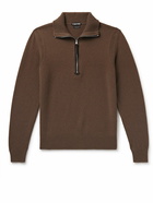 TOM FORD - Suede-Trimmed Wool-Blend Half-Zip Sweater - Brown