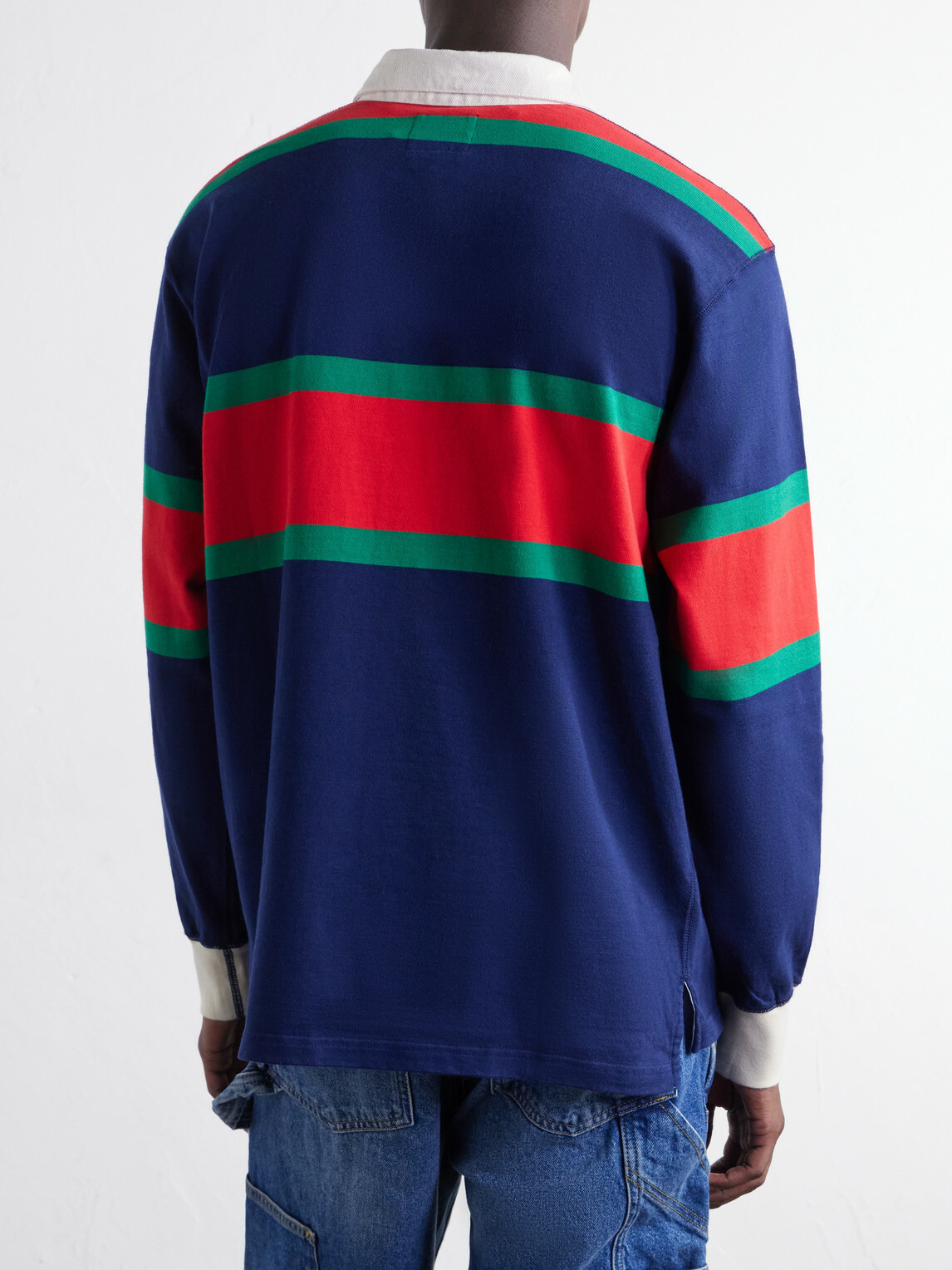 Drake's - Striped Twill-Trimmed Cotton-Jersey Polo Shirt - Blue