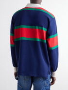 Drake's - Striped Twill-Trimmed Cotton-Jersey Polo Shirt - Blue