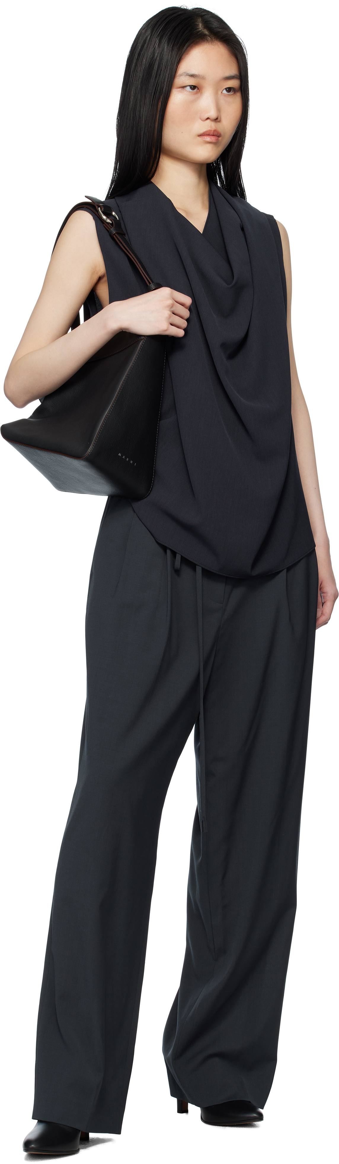 LE17SEPTEMBRE Navy Drape Sleeveless Tank Top