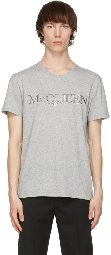 Photo: Alexander McQueen Grey Embroidered Logo T-Shirt