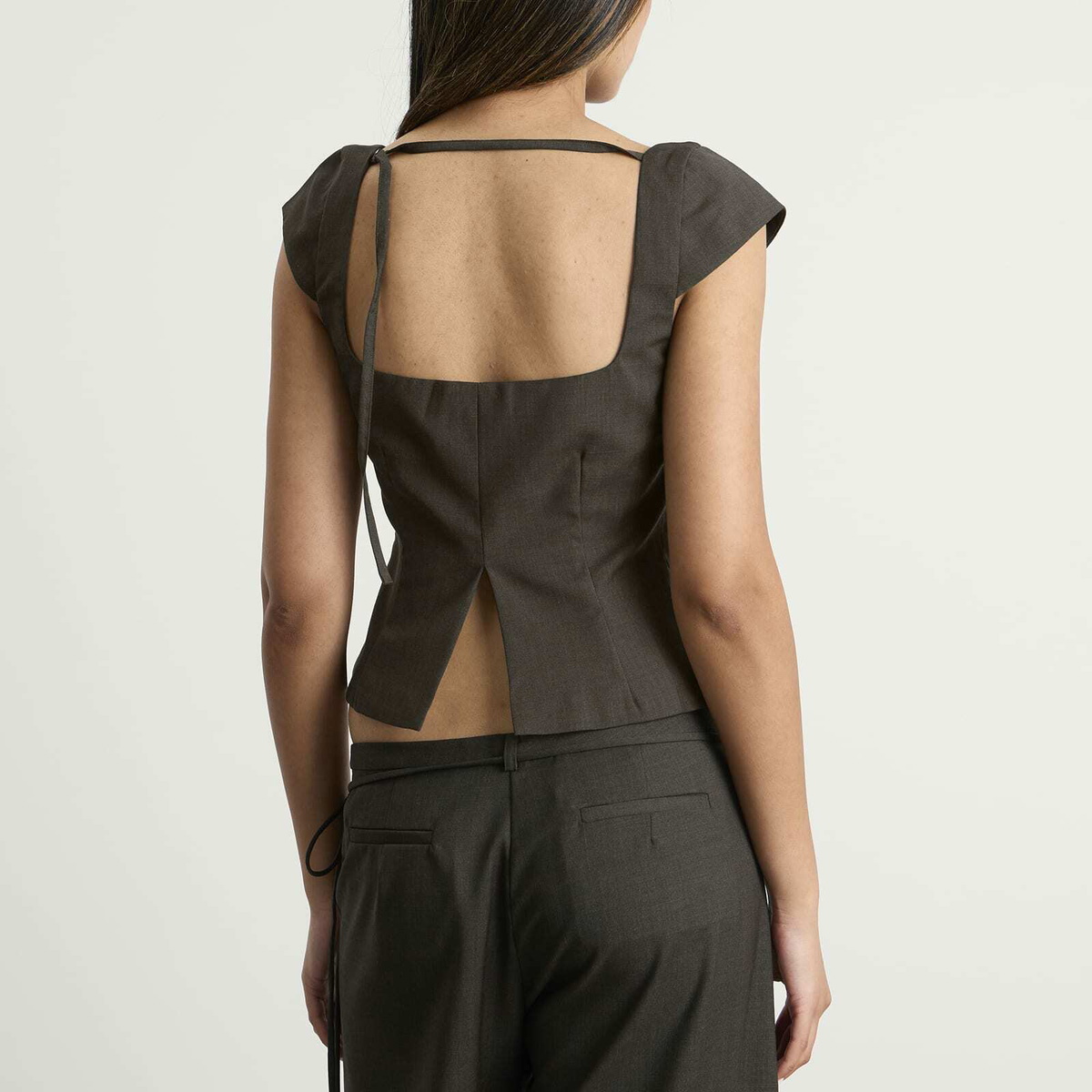 ST. Agni Women's Wool Cap Sleeve Top in Umber