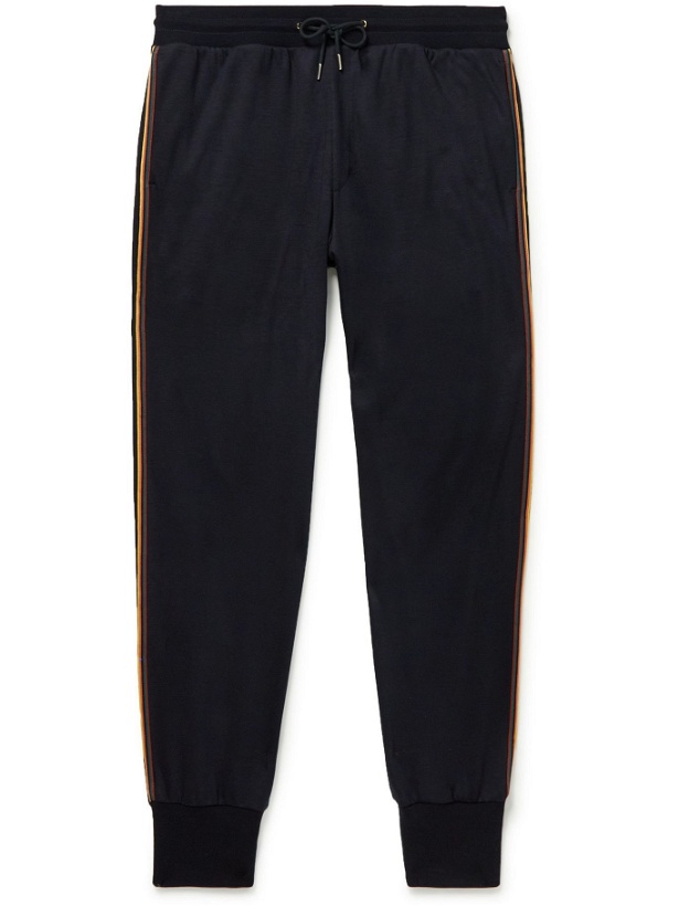 Photo: PAUL SMITH - Slim-Fit Tapered Striped Wool Sweatpants - Blue