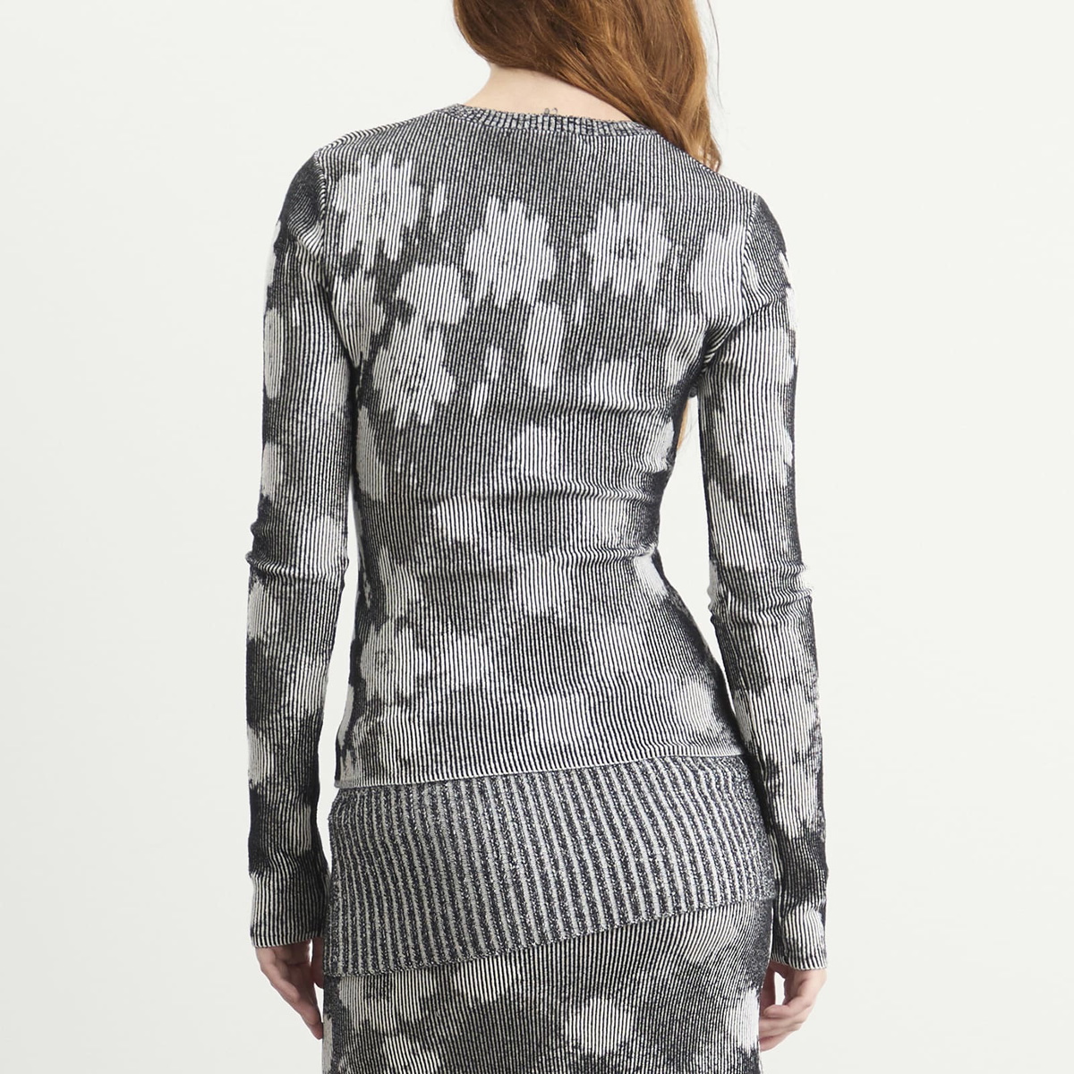 Paolina Russo Women's Illusion Knit Fitted Long Sleeve Top in Black/White