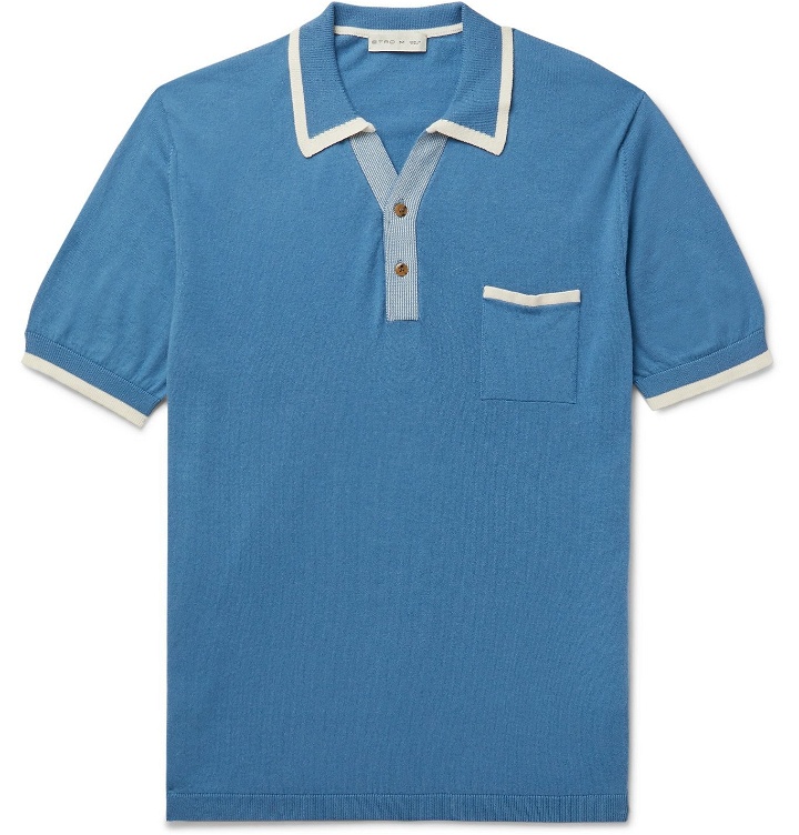 Photo: Etro - Contrast-Tipped Cotton and Cashmere-Blend Polo Shirt - Blue
