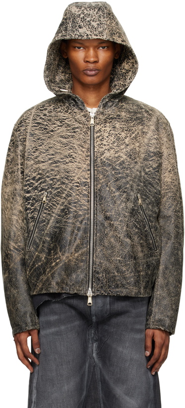Photo: Diesel Beige & Black L-Ram Leather Jacket
