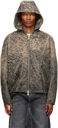 Diesel Beige & Black L-Ram Leather Jacket