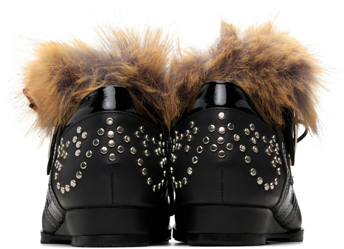 Chopova Lowena Black Faux-Fur Trim Derbys