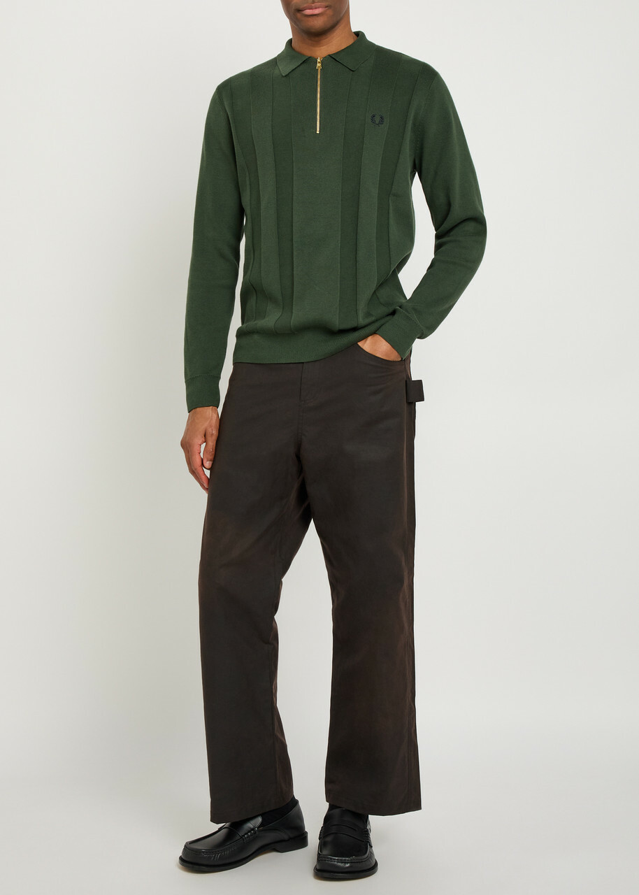 Fred Perry Logo-embroidered Fine-knit Cotton Jumper Dark Green