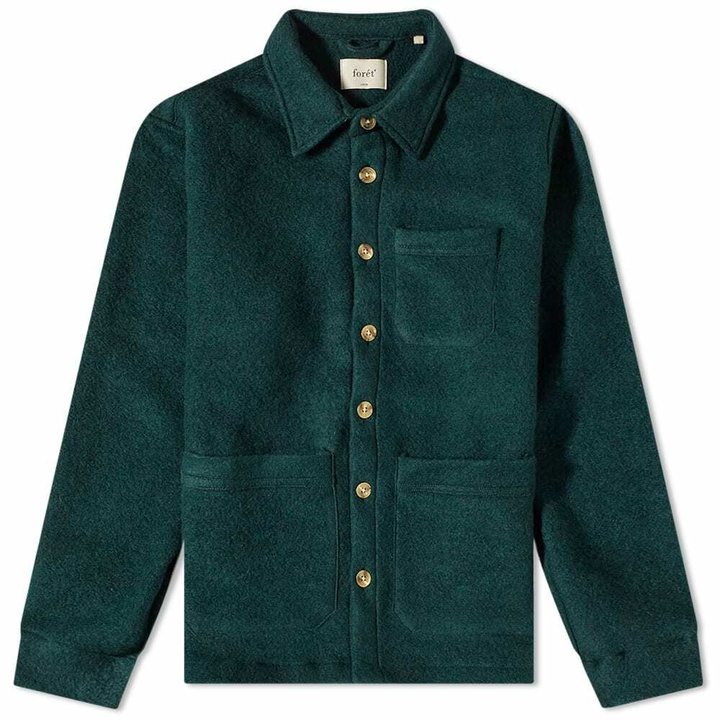 Photo: Foret Men's Ivy Wool Fleece Overshirt in Dark Green