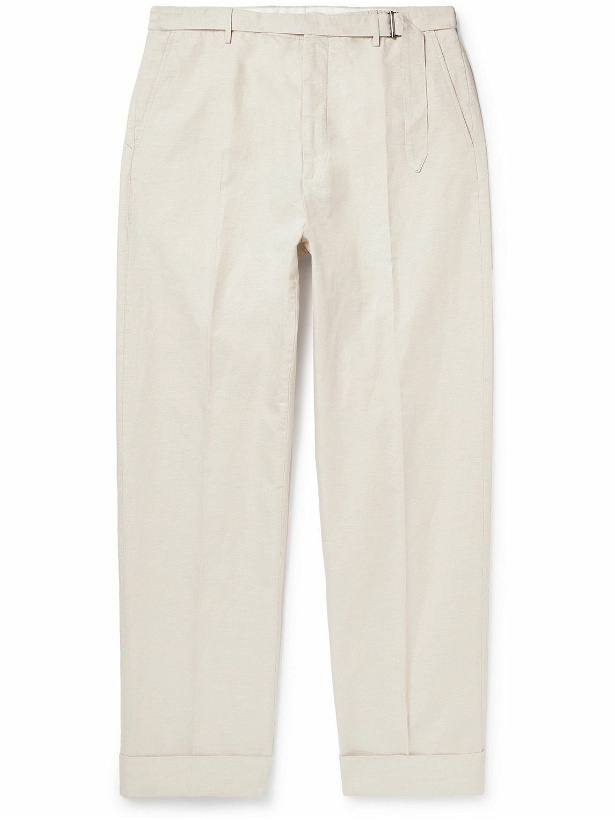 Photo: Incotex - Straight-Leg Belted Cotton and Linen-Blend Trousers - Neutrals