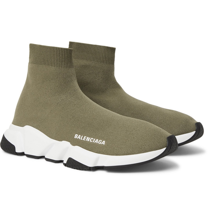 Photo: BALENCIAGA - Speed Stretch-Knit Slip-On Sneakers - Green