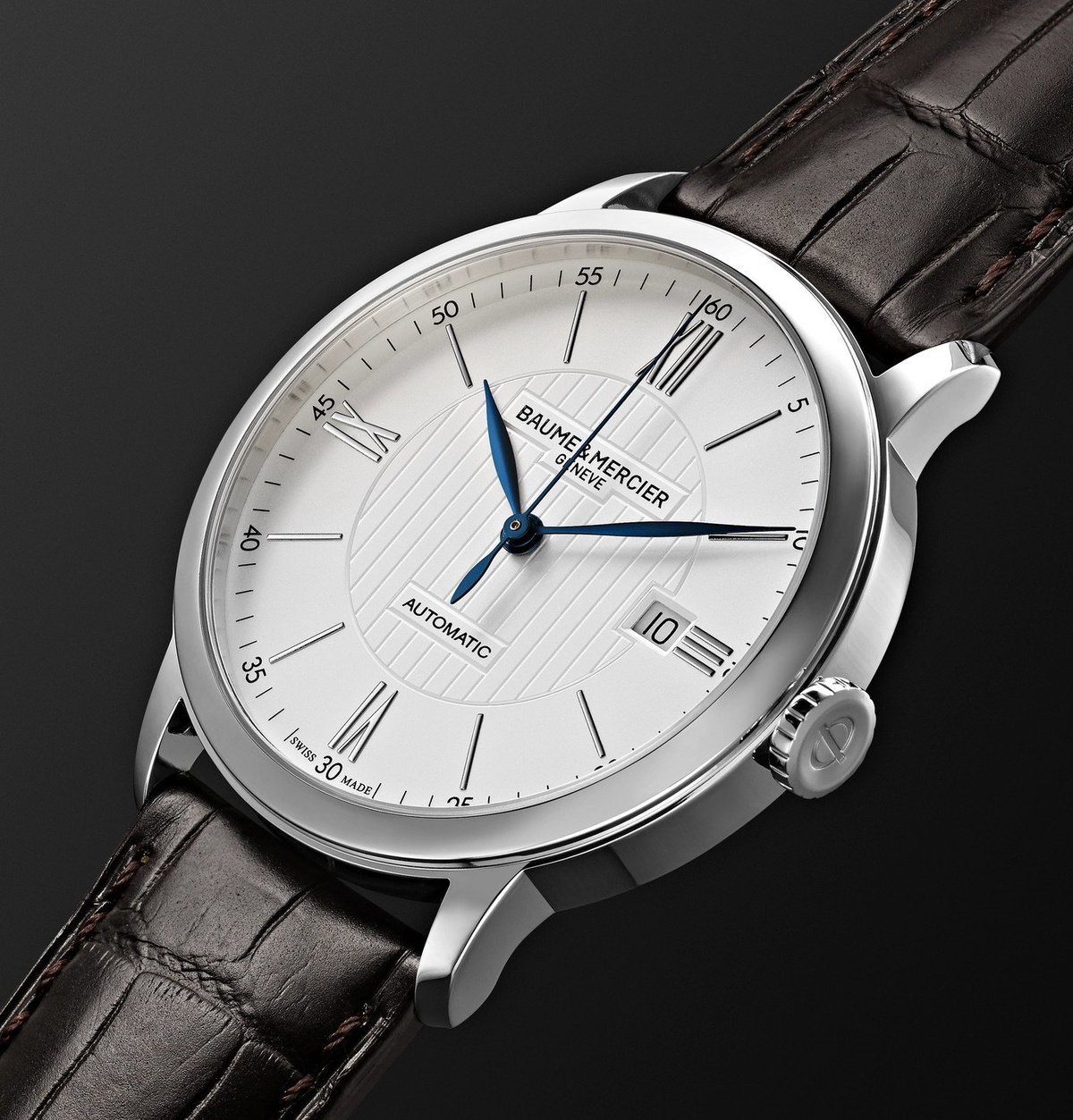 Baume Mercier Classima Automatic 40mm Stainless Steel and Alligator Watch Ref. No. 10214 White Baume Mercier