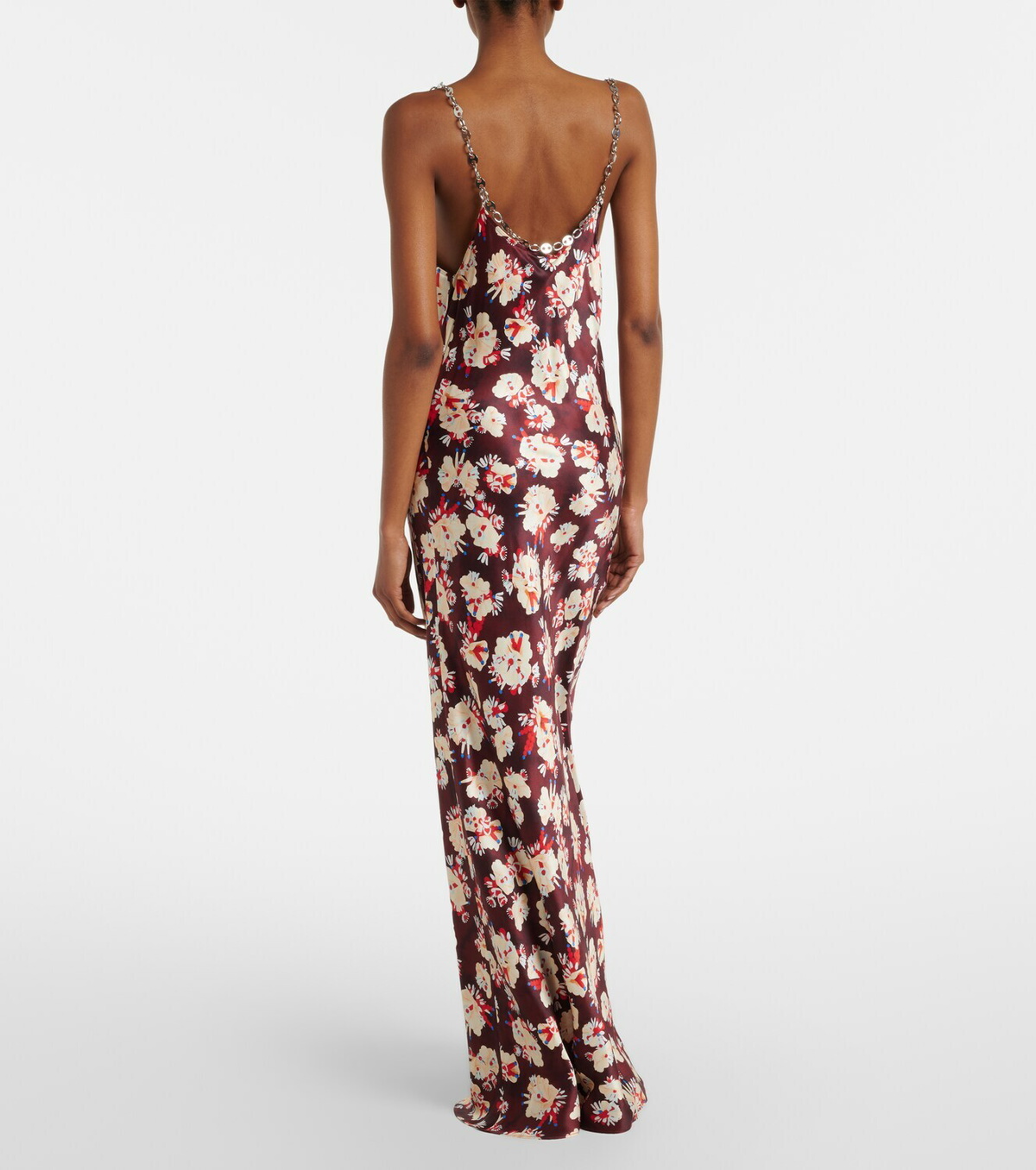 Rabanne Chain-detail floral silk maxi dress