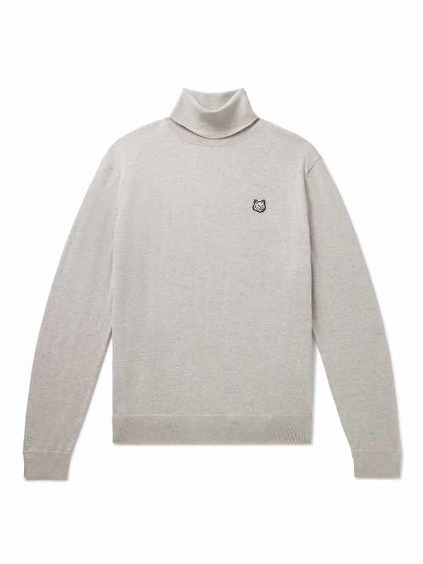 Photo: Maison Kitsuné - Logo-Appliquéd Wool Rollneck Sweater - Gray