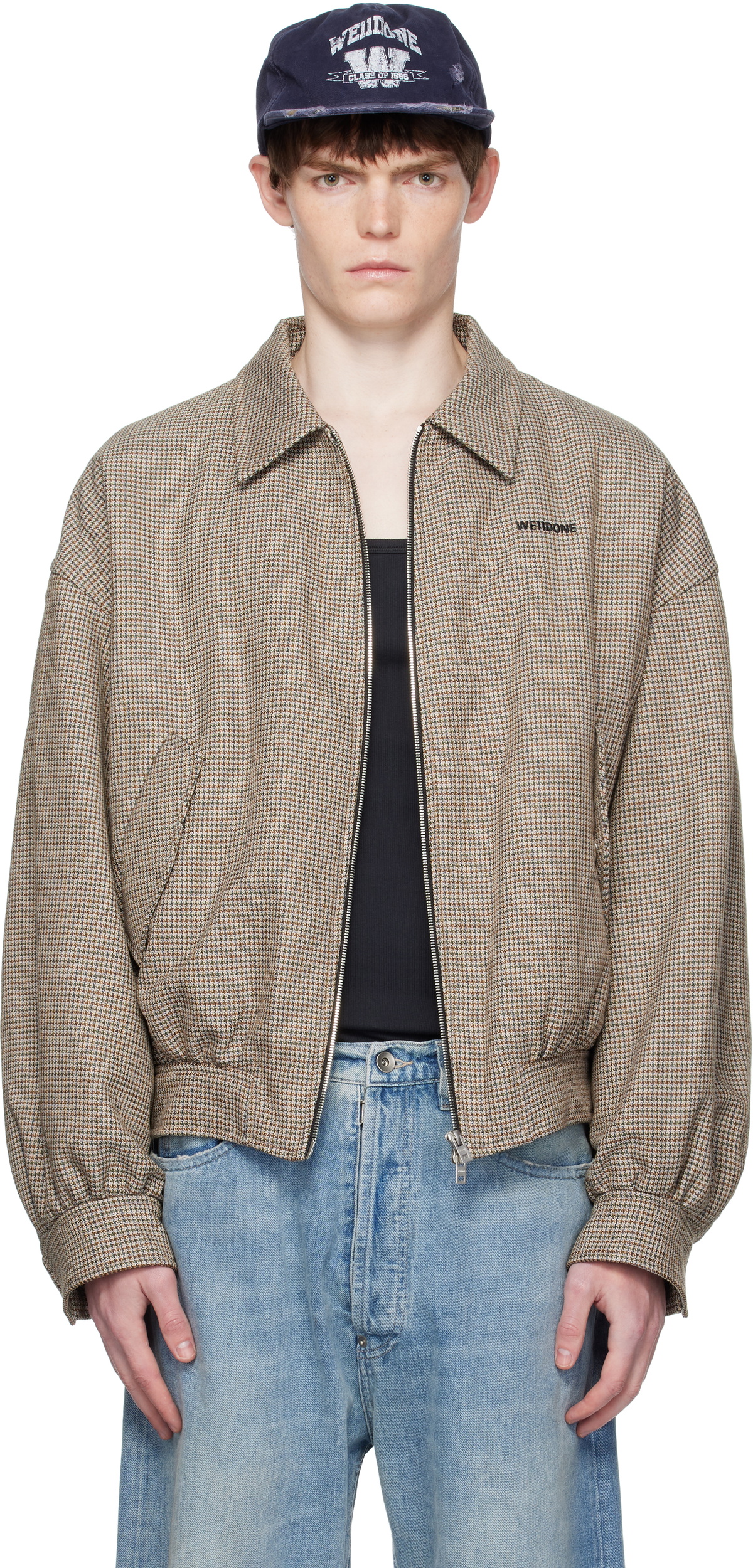 We11done Beige Checkered Bomber Jacket