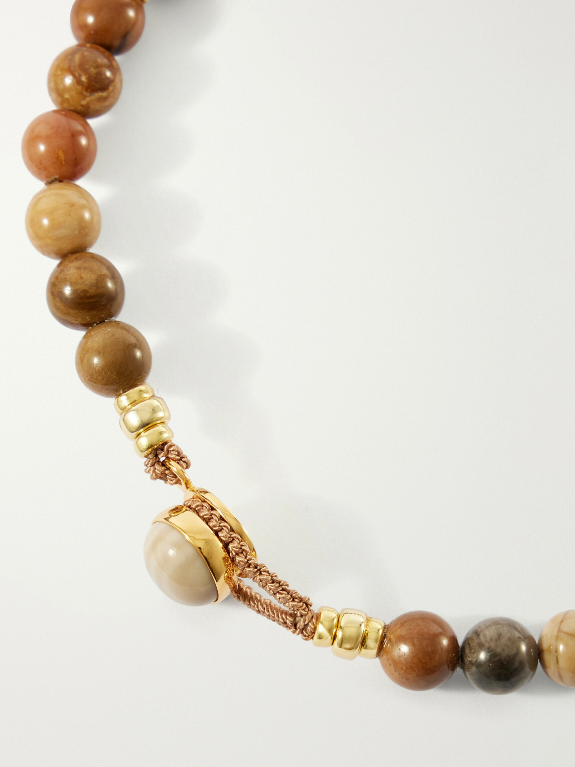 Mikia - Circle 8 Gold-Plated Sterling Silver, Petrified Wood and Flint Beaded Bracelet - Brown