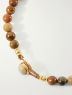 Mikia - Circle 8 Gold-Plated Sterling Silver, Petrified Wood and Flint Beaded Bracelet - Brown