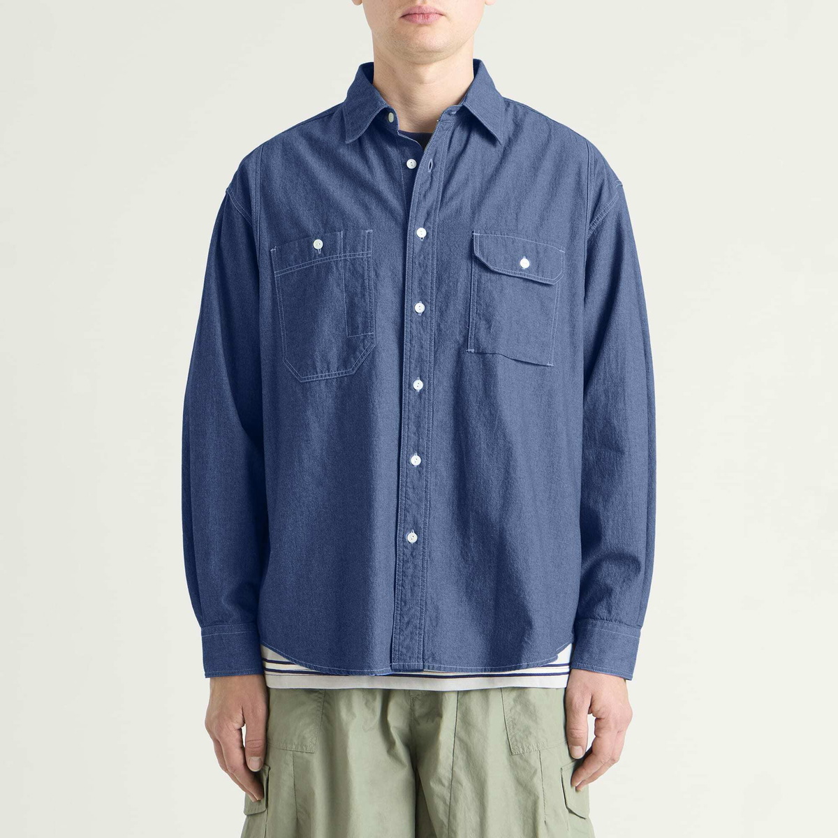 FrizmWORKS Men's 1920S Chambray Work Shirt in Blue