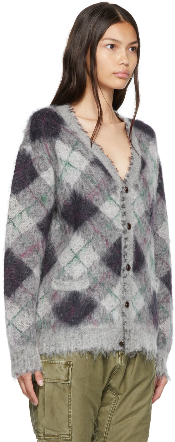 R13 argyle-knit Mohair Wool-Blend Cardigan - Grey