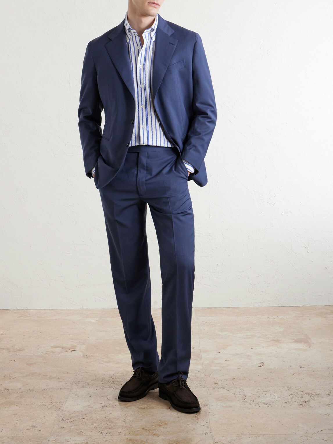 J. Mueser - Button-Down Collar Striped Cotton-Seersucker Shirt - Blue