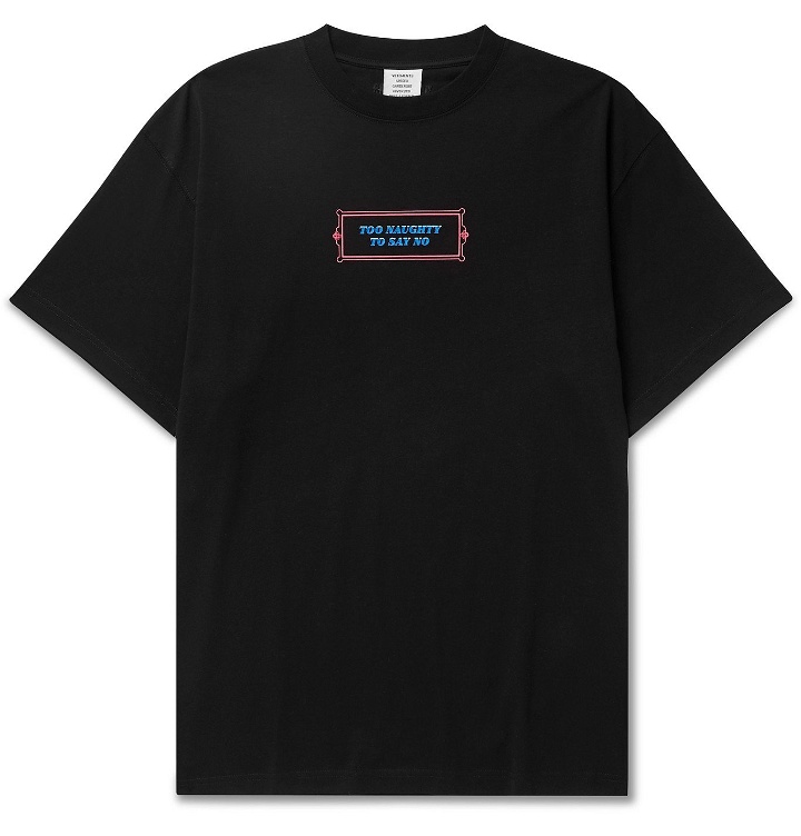 Photo: Vetements - Oversized Printed Embellished Cotton-Jersey T-Shirt - Black