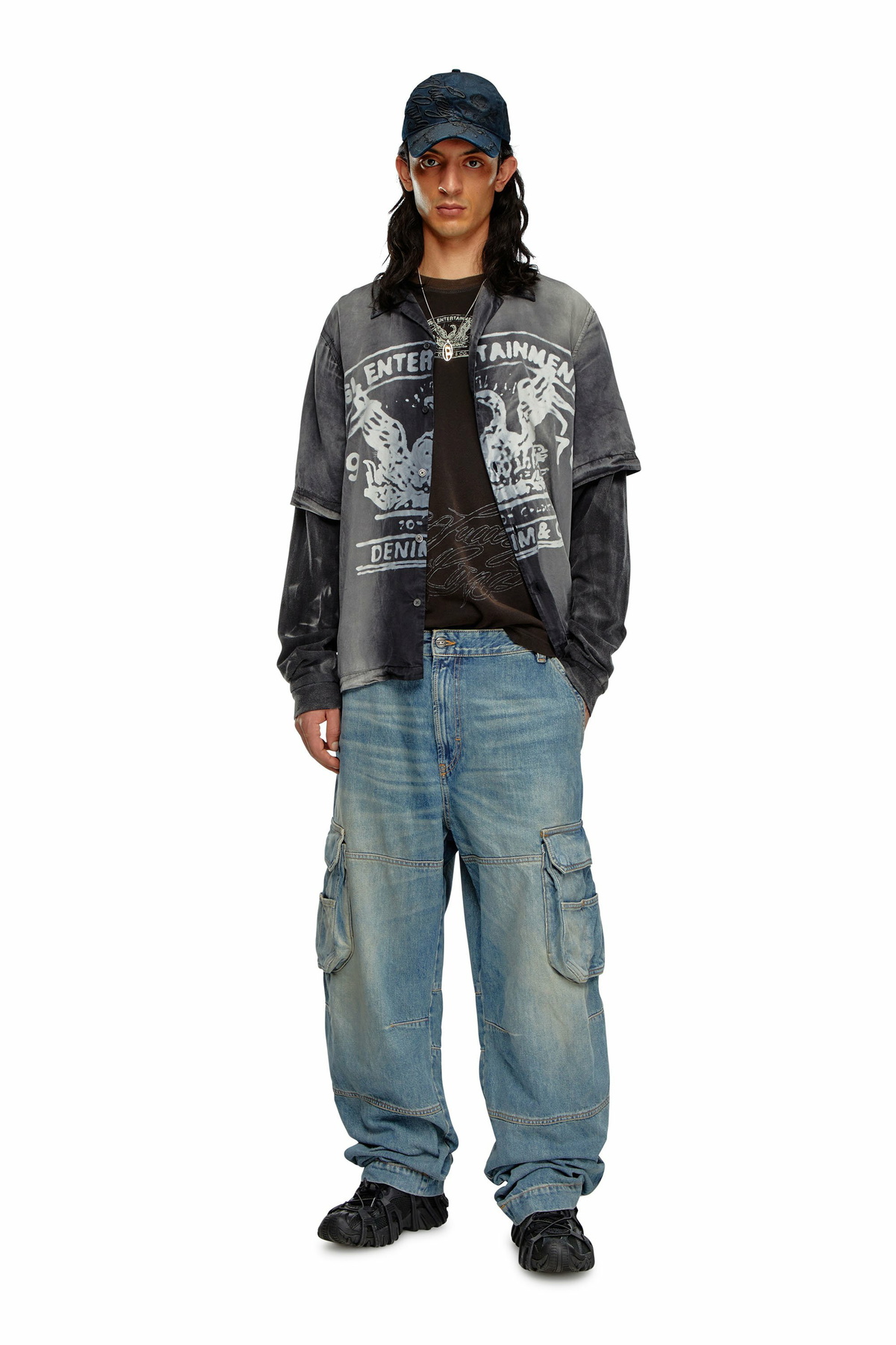 パンツ DIESEL RELAXED JEANS D-FISH 0GHAA Men's Cargo Regular Jeans | Black/Dark grey | Diesel D-Fish