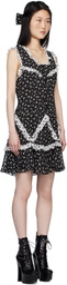 Anna Sui Black Ditsy Dot Chiffon Ruffle Minidress