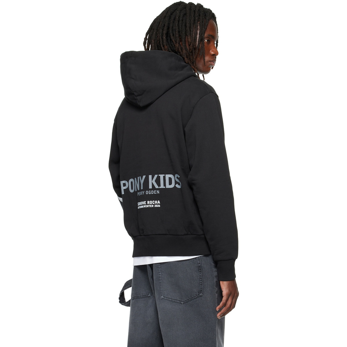 Simone Rocha Black Boxy Pony Kid Print Hoodie