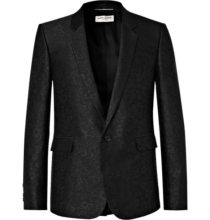 Photo: SAINT LAURENT - Black Slim-Fit Wool and Silk-Blend Jacquard Blazer - Black