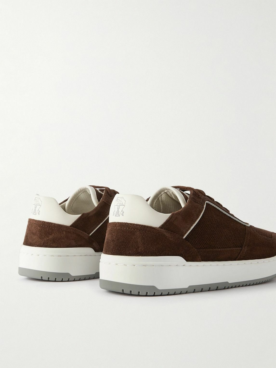 Brunello Cucinelli - Suede-Trimmed Perforated Leather Sneakers - Brown ...