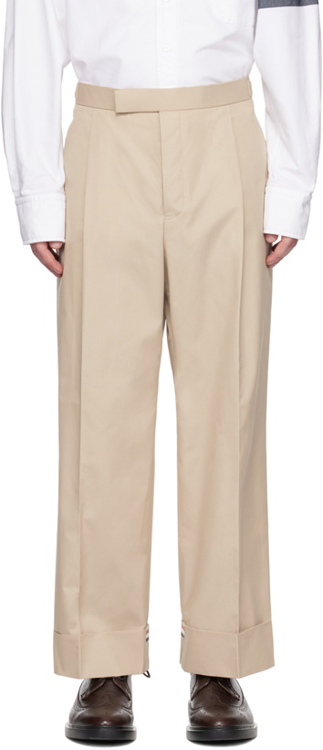 Photo: Thom Browne Khaki Grosgrain Cuff Trousers