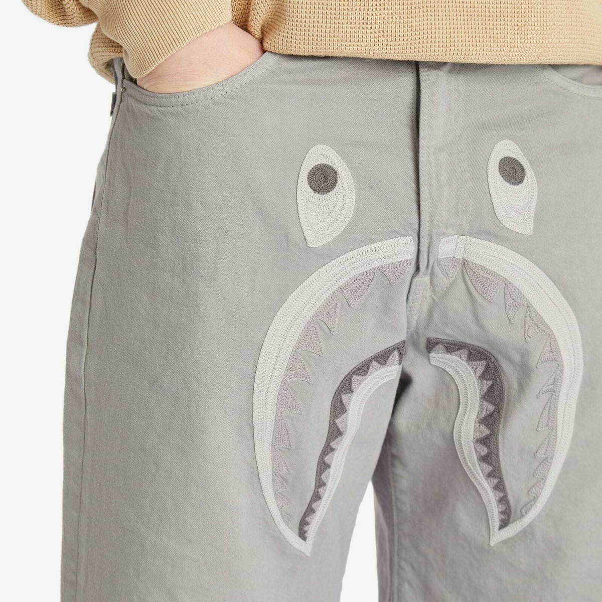 A Bathing Ape Men's Shark Garment Dye Relaxed Fit Denim Shorts in Grey