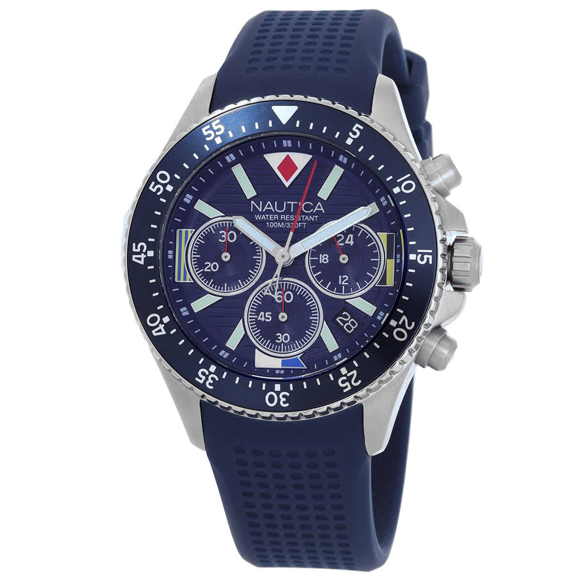 Nautica Orologio Casual Finn World NAPFWS302 – Cassa 45 Mm In Plastica Tide, Quadrante Blu, Cinturino In Fibra PU, Impermeabile 50m