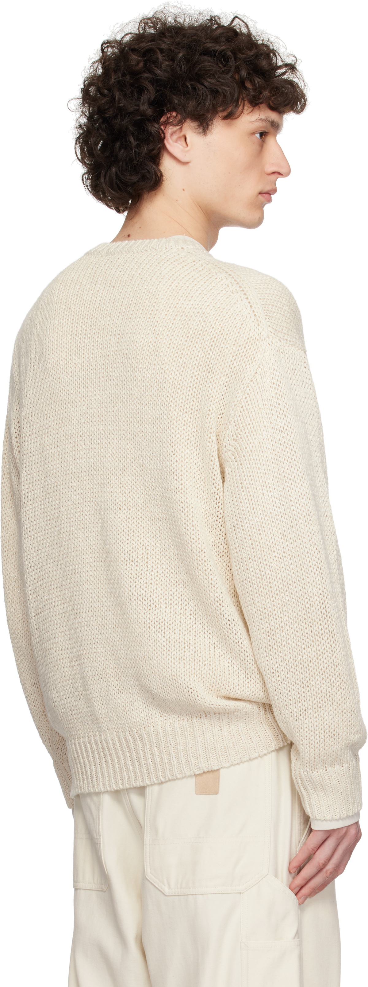 YLÈVE Off-White European Linen Silk Basque Knit Sweater