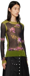 Jean Paul Gaultier Green Fleurs Petit Grand Long Sleeve T-Shirt