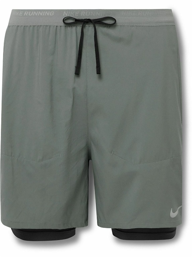 Photo: Nike Running - 2-in-1 Stride Straight-Leg Dri-FIT Ripstop and Stretch-Jersey Shorts - Gray