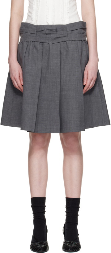 Photo: SHUSHU/TONG Gray Draped Waist Wide-Pleat Midi Skirt
