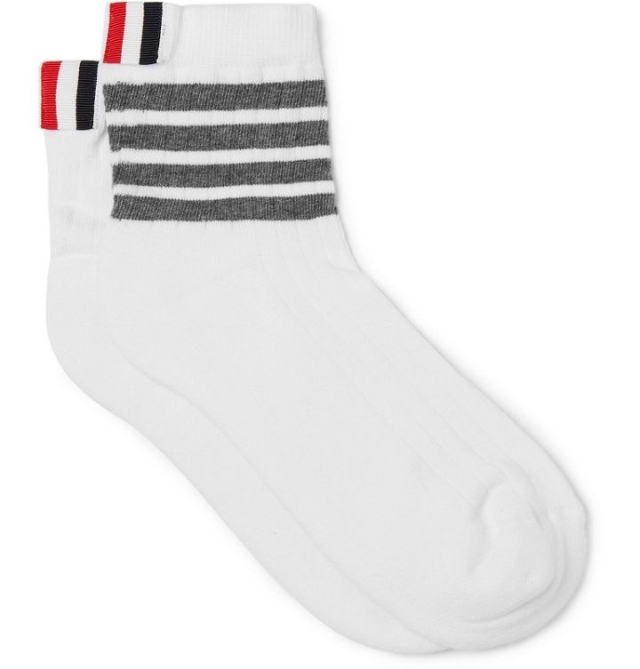 Photo: Thom Browne - Striped Cotton-Blend Socks - White