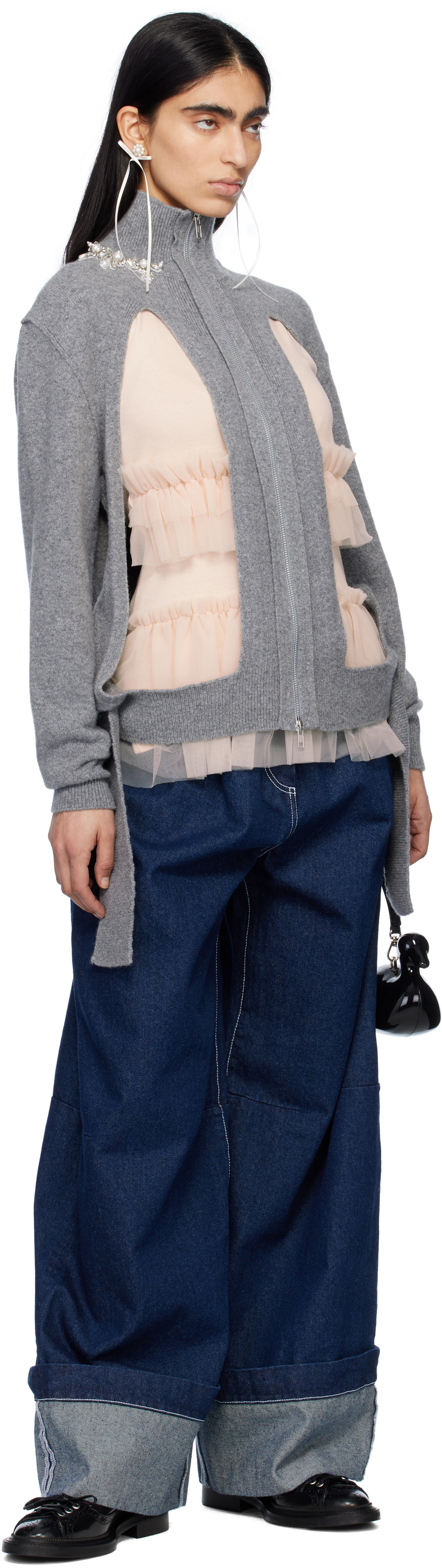 Simone Rocha Navy Turbo Embellished Puddle Jeans Simone Rocha