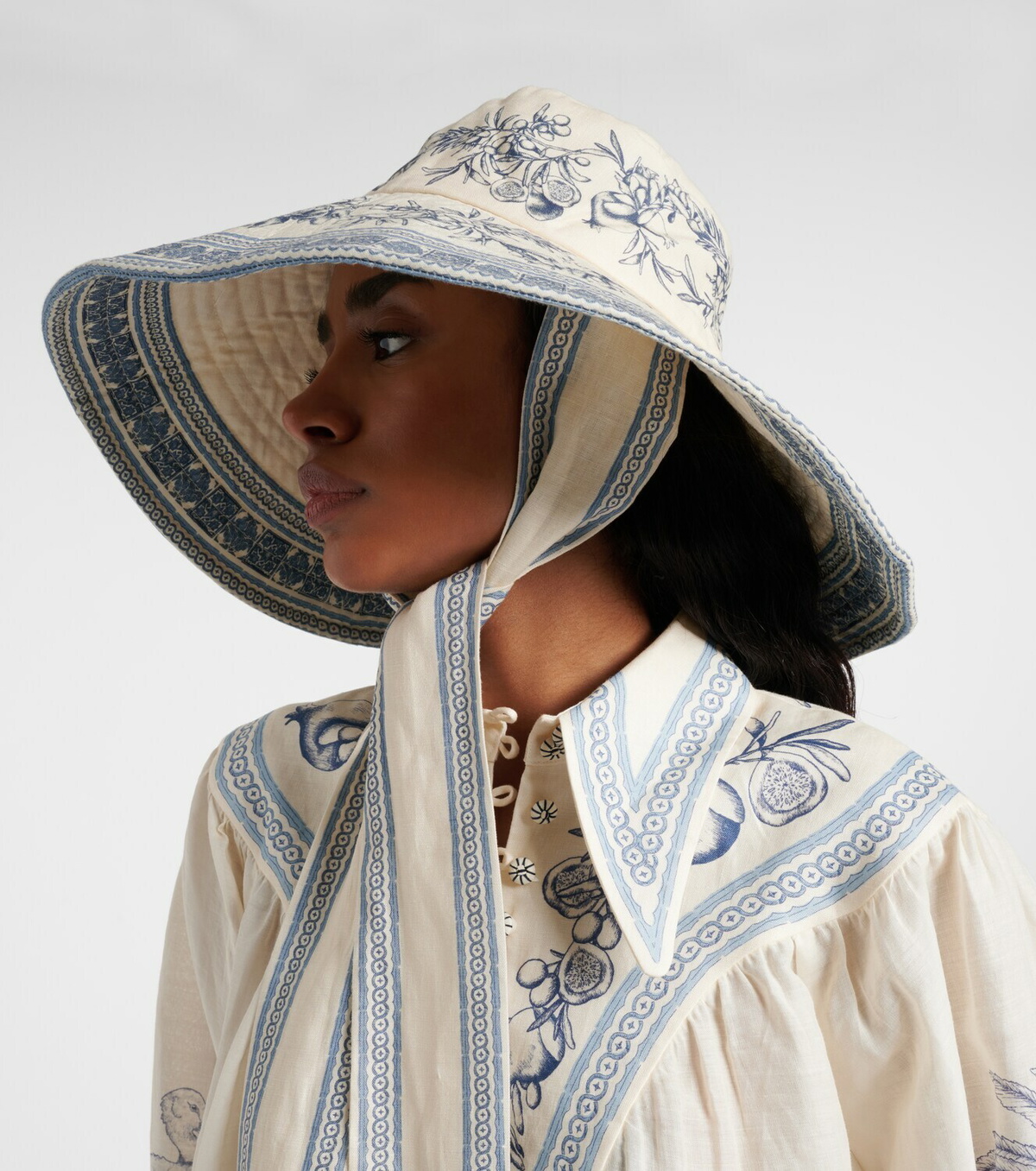 Alémais Villa Romantica printed linen sun hat