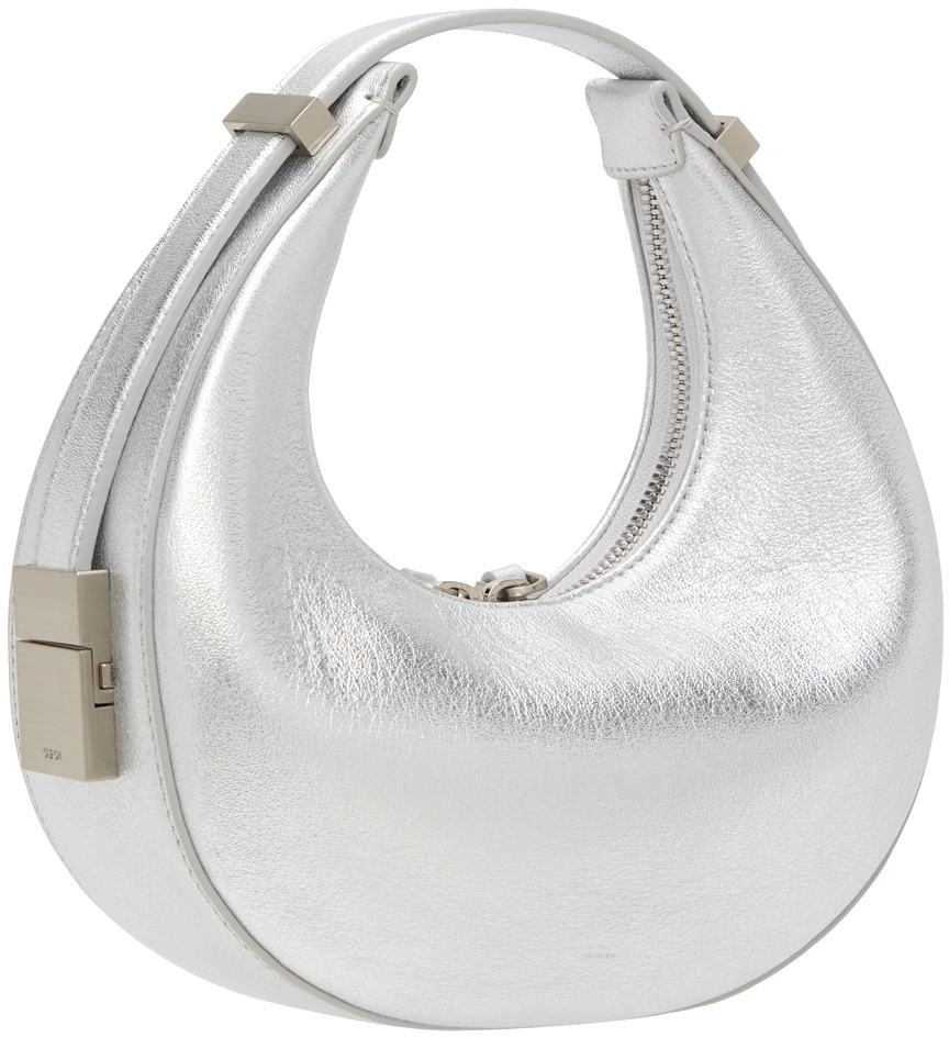 OSOI, Mini Toni Adjustable Strap Leather Hobo Bag, SILVER, Women