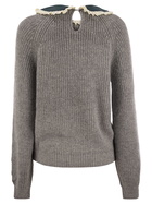 MC2 Saint Barth Calia - Ribbed Jumper With Velvet Collar And Bow