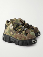 VETEMENTS - New Rock Embellished Camouflage-Print Leather Platform Sneakers - Green