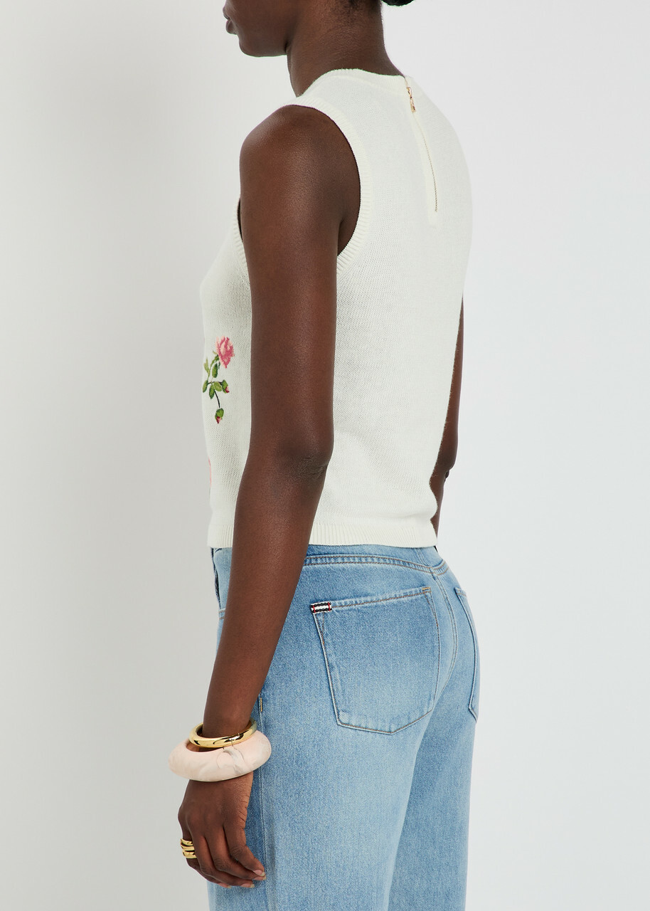 Alice + Olivia Reva Floral-embroidered Knit top White