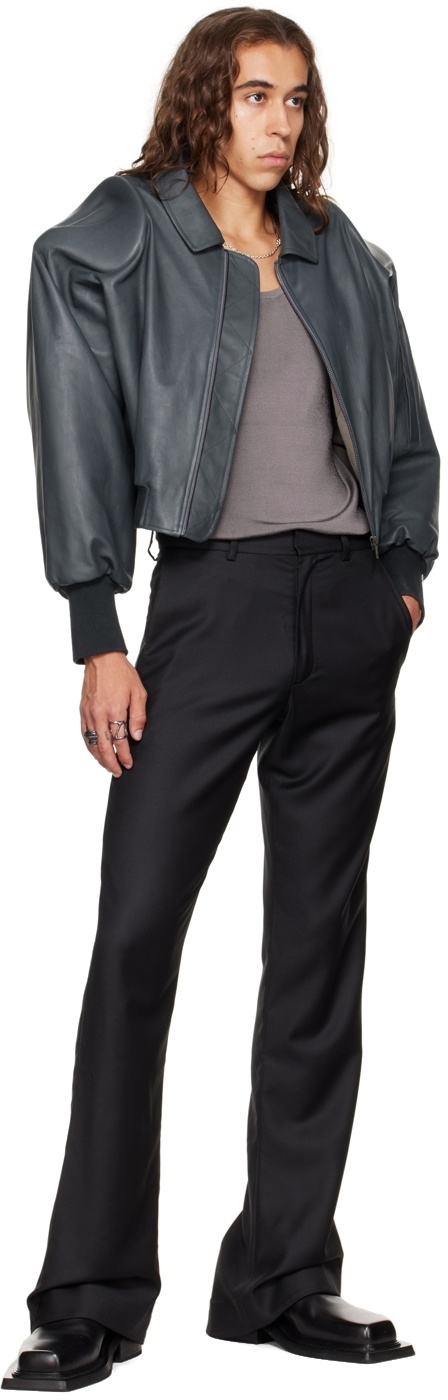 AARON ESH SSENSE Exclusive Navy Leather Bomber Jacket