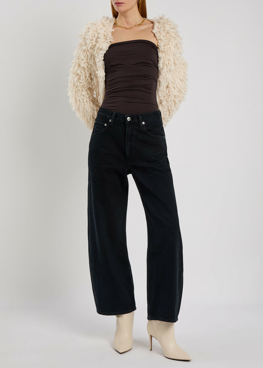 Agolde Gwyneth Ruched Stretch-jersey Bodysuit Brown