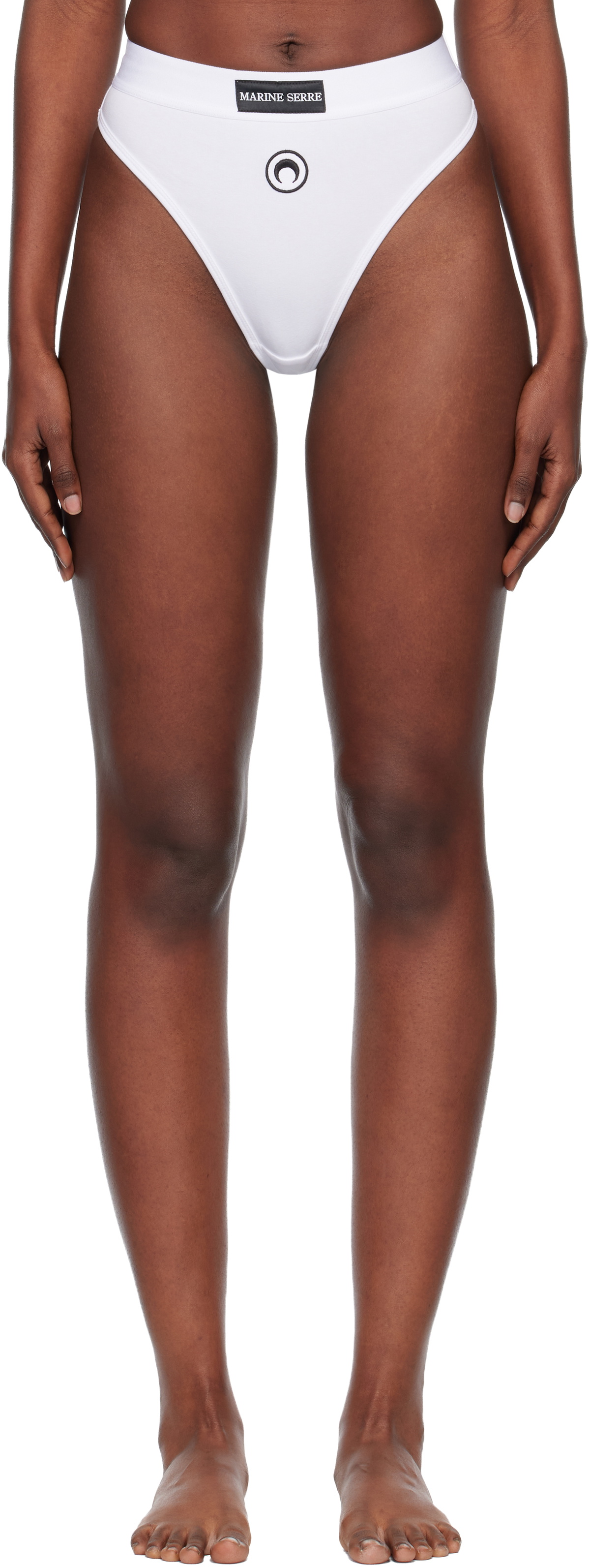 Marine Serre White Moon Logo Stretched Jersey High-Waist Briefs