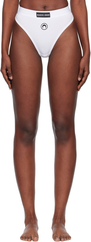 Photo: Marine Serre White Moon Logo Stretched Jersey High-Waist Briefs