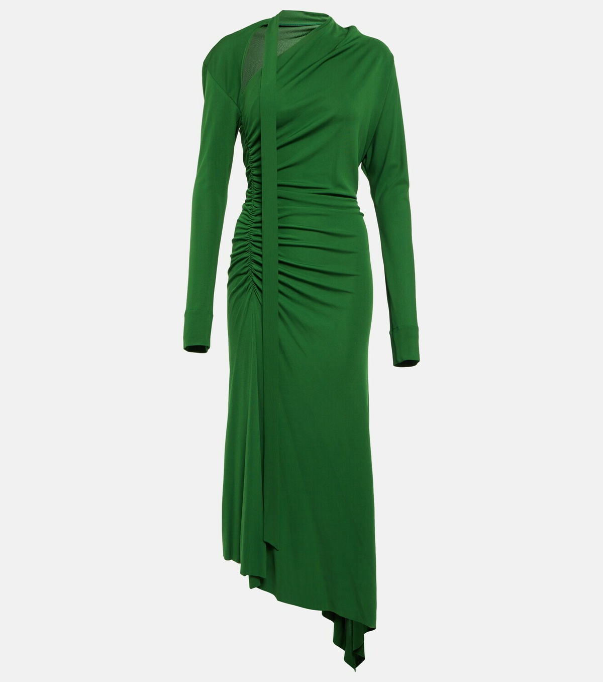 【Victoria Beckham】カットアウトジャージーミディドレス VICTORIA BECKHAM Asymmetric cutout ruched stretch-jersey